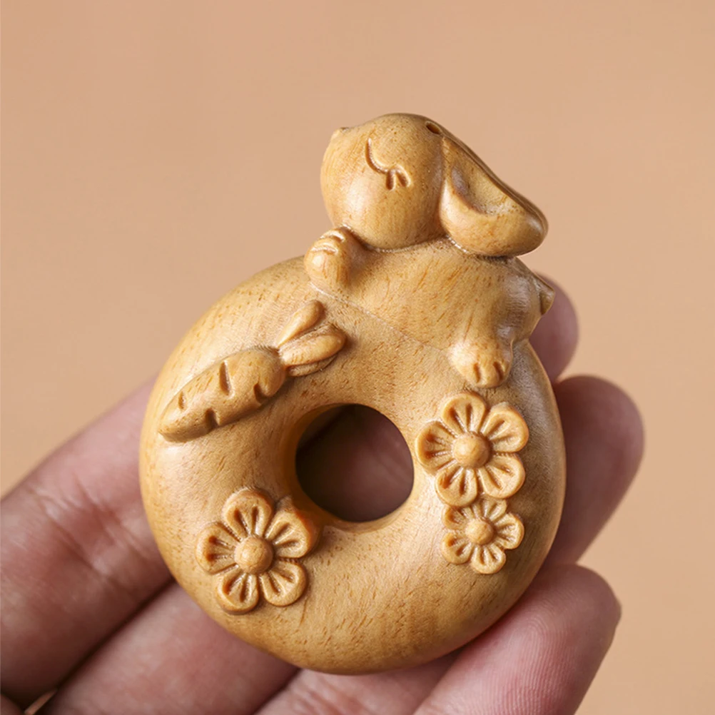 

S Rabbit Pendant Keychain nament Retro Hanging Accessory Wood Crafts Figurine Doughnut Statue Small Model Decor