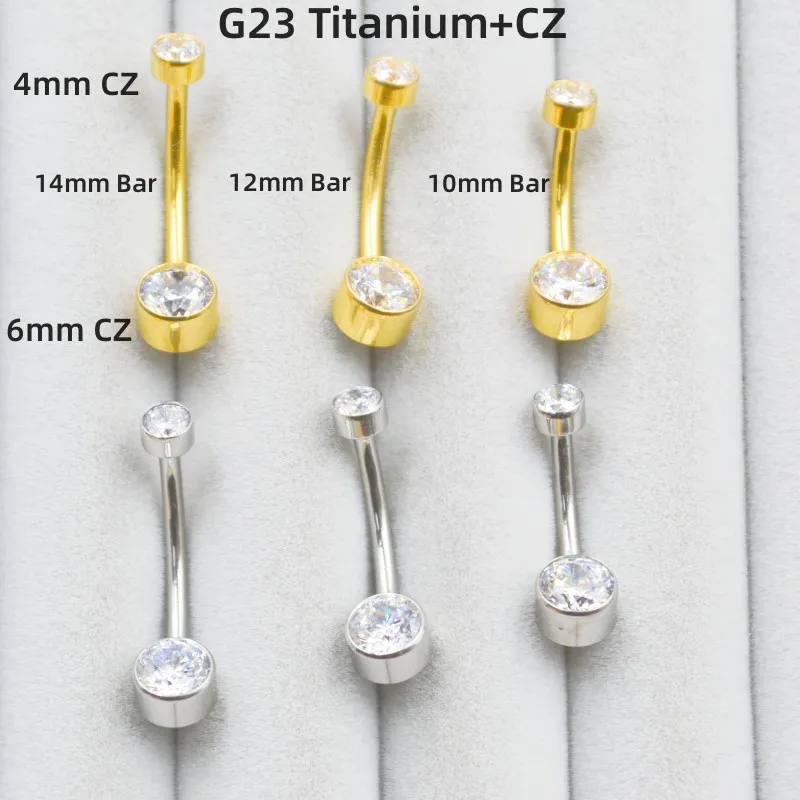 titanio cz body piercing joias tamanhos inteligentes barra longa umbigo umbigo barbells de curva 14g g23 10 pcs 01