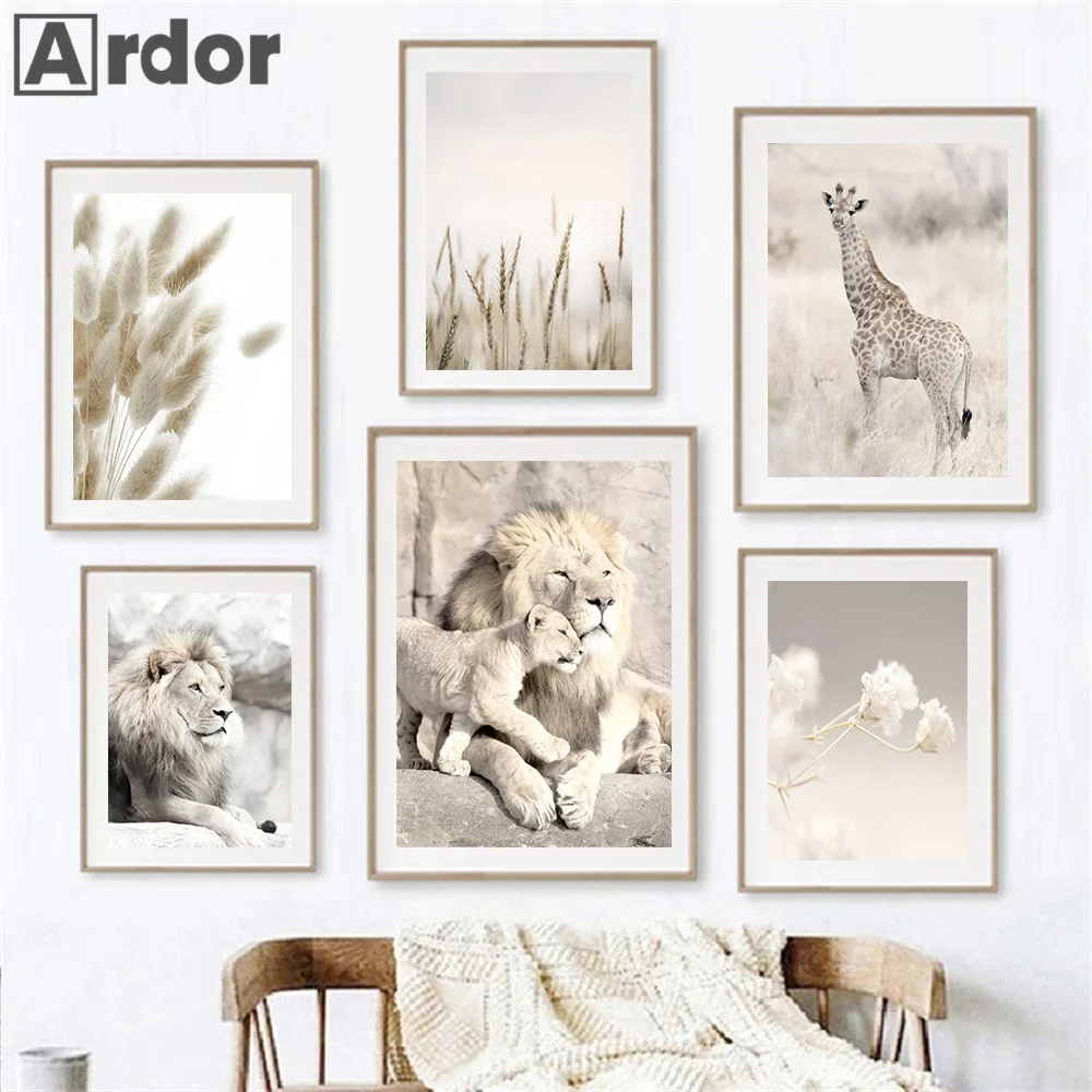 Jungle Lion Leopard Sand Dandelion Reed Flower Quote Nordic Posters Wall Art Print Canvas Painting Pictures Living Room Decor