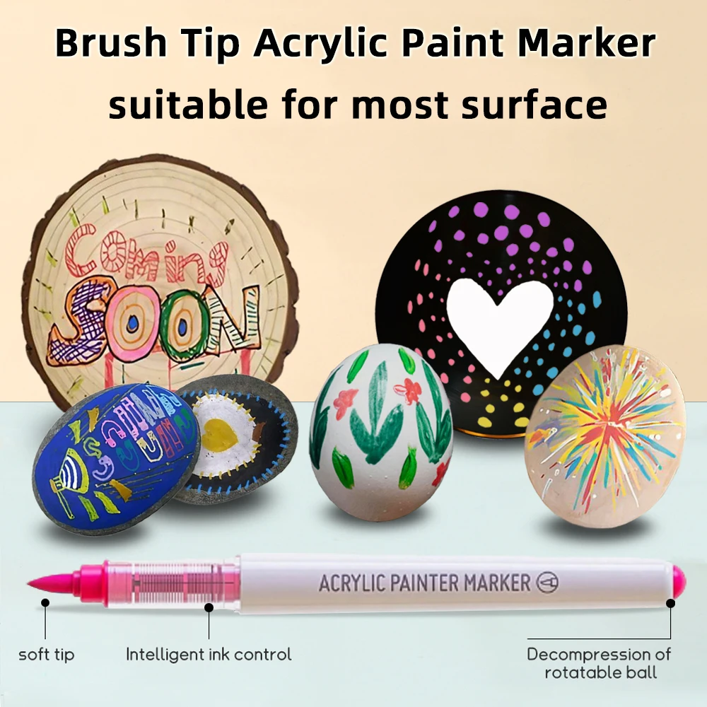 Languo 자동 잉크 제어 소프트 브러시 아크릴 페인트 펜, 9개 펜 팁 아크릴 페인트 펜 세트, 페인팅, 도자기, 캔버스, DIY 공예 학생 그래피티 아크릴 페인트 펜을 위한 14가지 전문 색상 시리즈