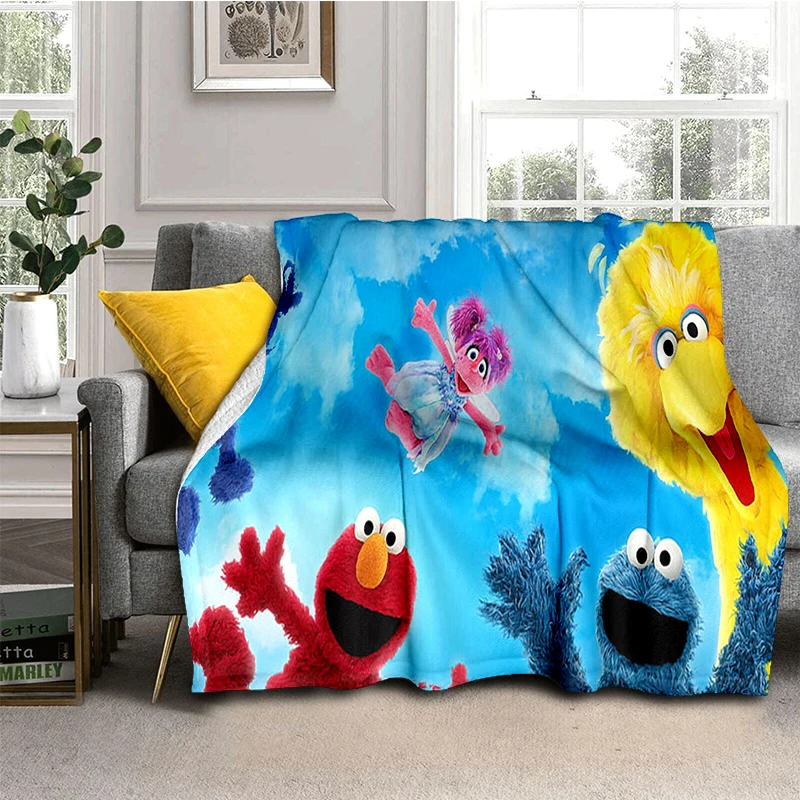 S-Sesame Street TV Cute Cartoon Flannel Blanket Soft Warm Throw Blanket for Bedroom Living Room Bed Travel Camping Picnic Gift