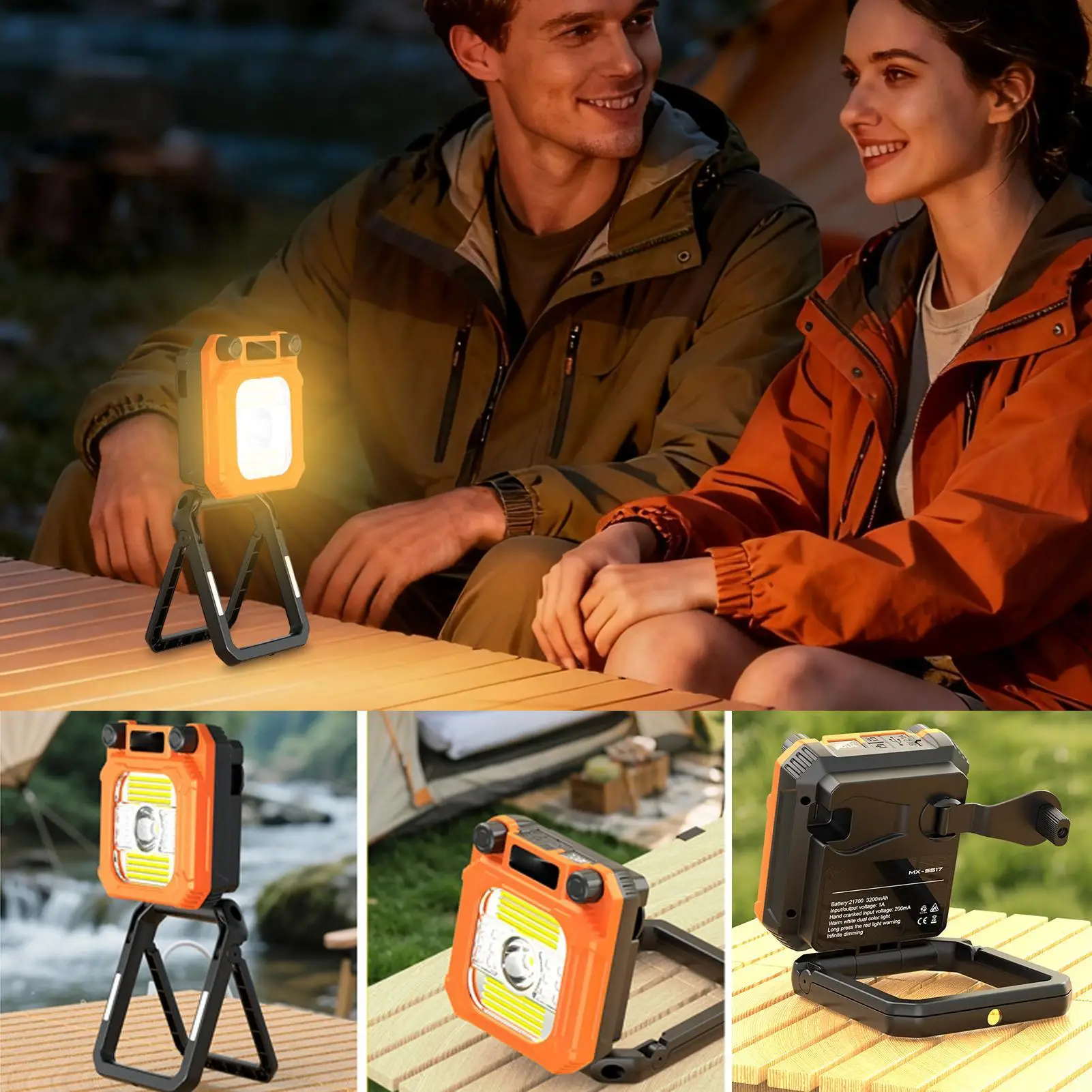 التخييم ضوء 3200mAh المغناطيسي مصباح يدوي للطي 3200mAh أضواء التخييم في الهواء الطلق مع شاشة الكريستال السائل لخيمة الفناء في الهواء الطلق الشرفة