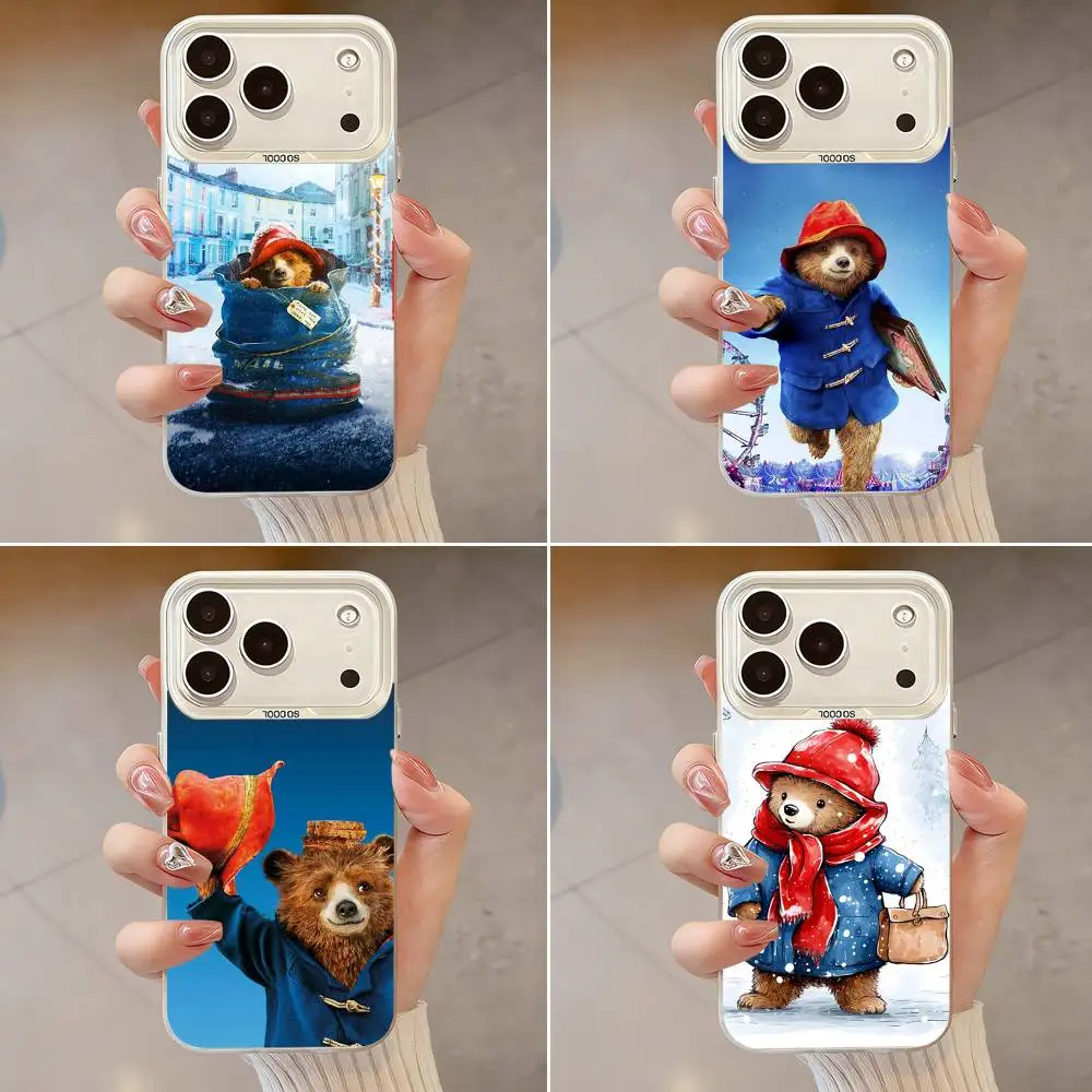 Cute P-PaddingtonES bear Phone Case For iPhone 17,16,13,12,X,11,15,14,Pro,Max,Plus,SE4,Air,Mini White IMD HD Matte