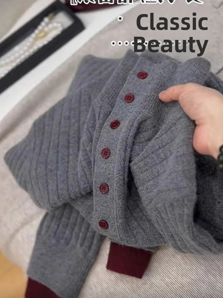 

Chic Long Sve Knitwear Casual Sli Korean Sle f Button Design Winter New Arrival Women's Sweater Trendy Commute Fa...