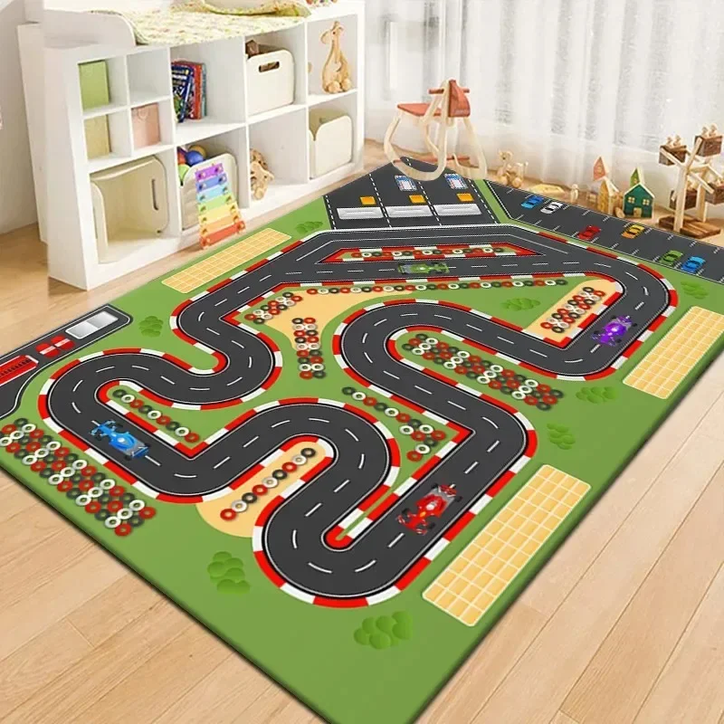 Vibrant City Map Kids Play Mat with Roads Buildings Educational Toddler Activity Rug Colorful Traffic Floor Carpet for Playroom
