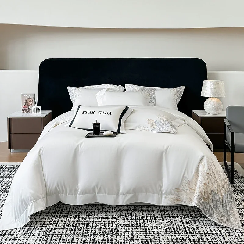 Svetanya 100s Egyptian Cotton satin Bedding Set embroidery Bed Linens Sheet Pillowcase Blanket Cover Set Underwear
