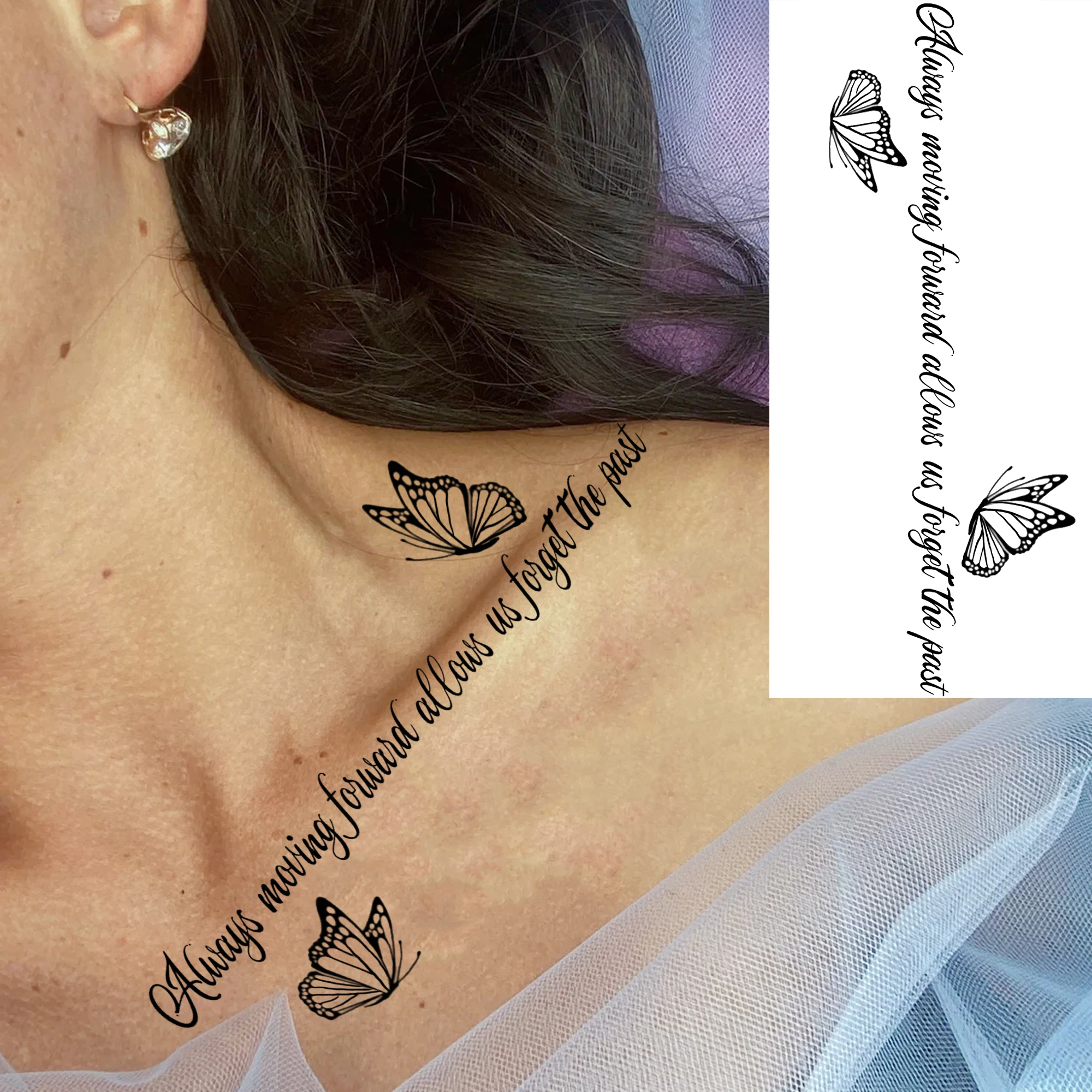 1 Sheet Butterfly Small Quote Temporary Tattoos For Women Hand Collarbone Ankle, Long Lasting Waterproof Temp Fake Tatoo Sticker