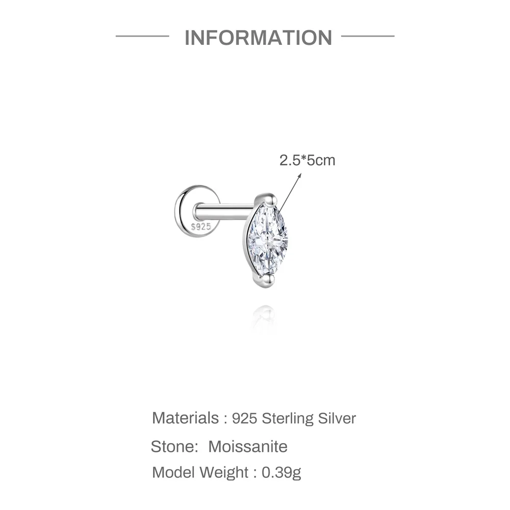 CANNER 925 Sterling Silber Nieten-Zirkon-Ohrstecker mit flachem Kopf für Damen, geometrischer Pferdeaugen-Partyschmuck, Geburtstagsgeschenke