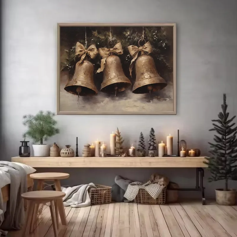 1pc frameless Canvas Painting Vintage Santa Pine Tree Stems Sleigh Winter Botanical Christmas Holiday Poster Canvas Painting Wal view 4