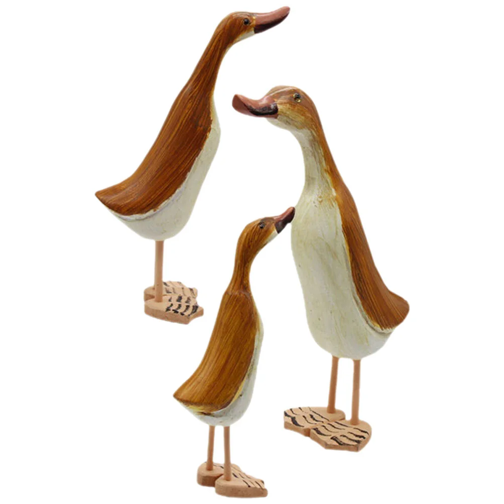 3 Pcs Wood Animal Figurine Small Statue Craft Duck Home Decor Wooden Sculpture Desktop