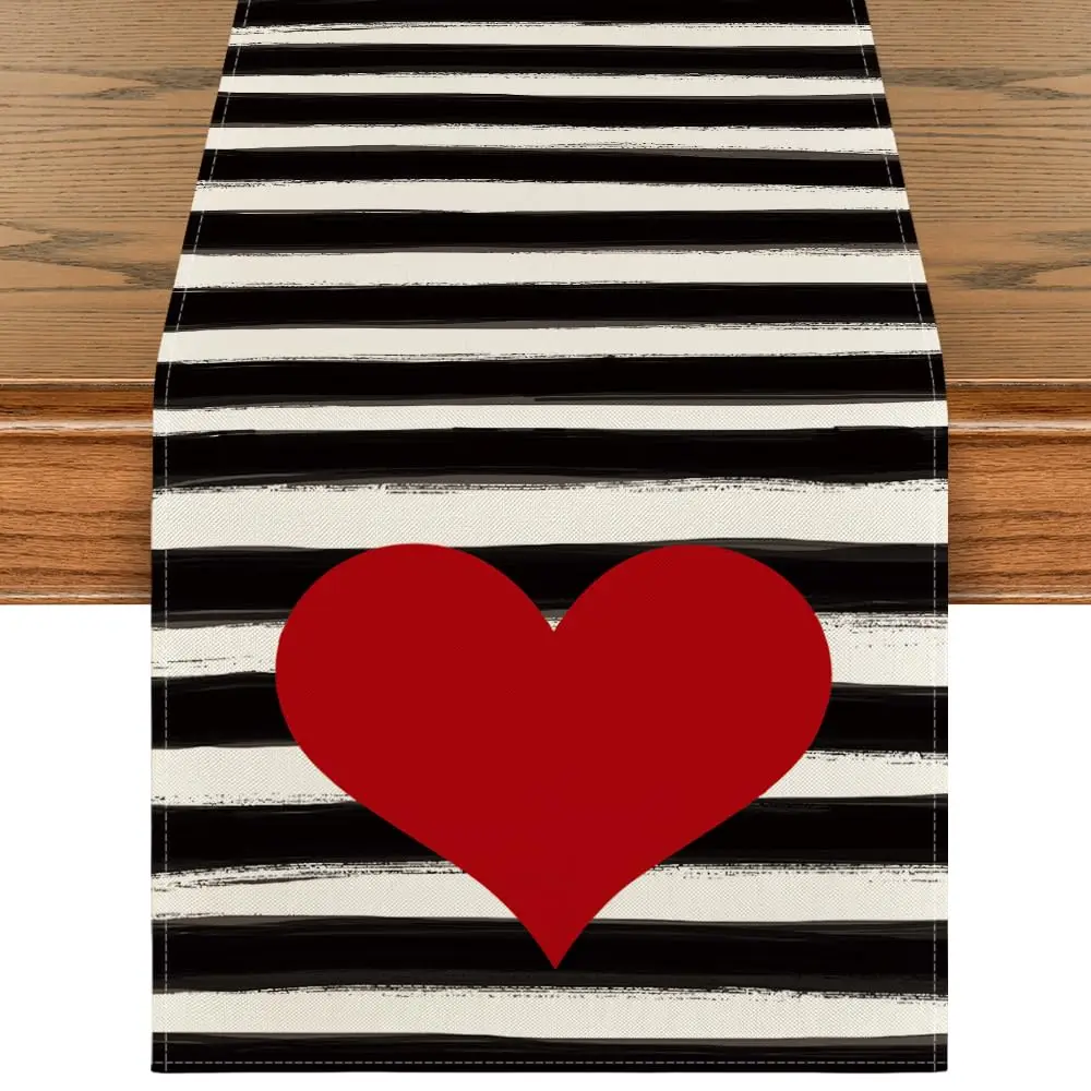 

Watercolor Stripes Love Heart Table Runner,Dining Table Runners for Home Party Decor,Holidays,Kitchen,Holiday,Valentine's Day