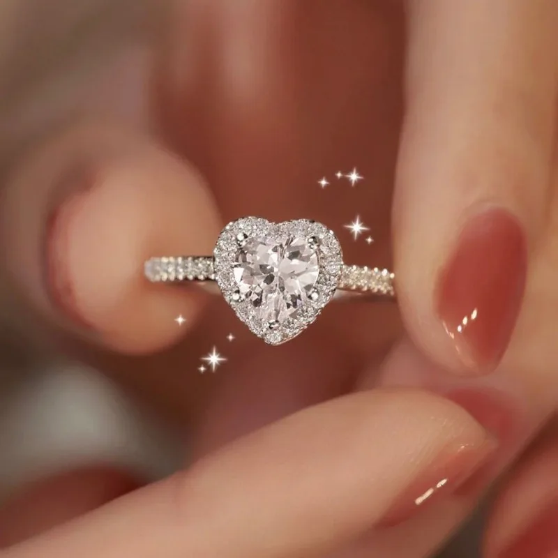 Simple Heart-shaped Imitation Diamond Wedding Ring for Women