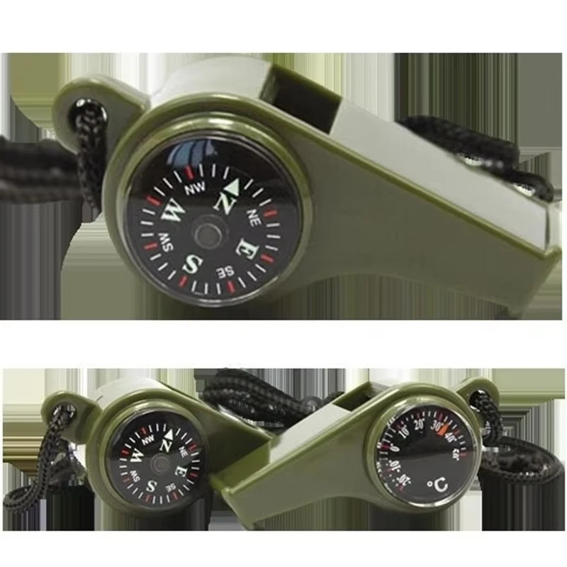 3 in1 التخييم المشي لمسافات طويلة الطوارئ بقاء والعتاد صافرة البوصلة ميزان الحرارة في الهواء الطلق تحتاج الجيش الأخضر اللون بحبل