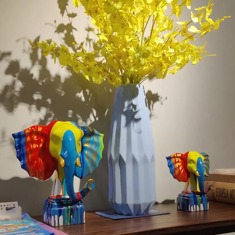 Moderne Abstrakte Regenfarben-Elefanten-Skulptur Kreative Wohlstandsdekoration für Wohnzimmer Büro Ausstellung – Detail 15
