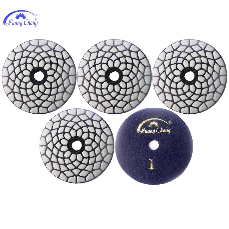 

HuangChang 5pcs 100mm Diamond Polishing Pads #1-#5 Dry Polishing Pads For Granite Stone Marble Polishing Grinding 4 Inch