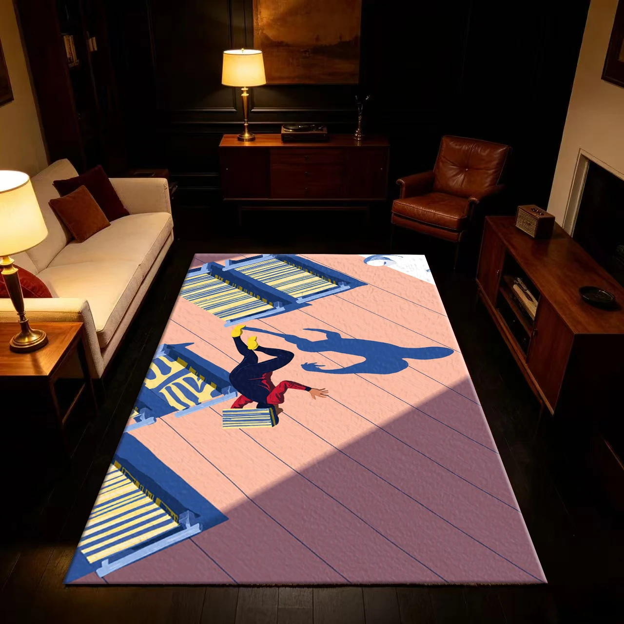 Vintage Comic Illustration Art Carpet with Creative Character Prints, Decorative Floor Rug Suitable for Indoor Spaces