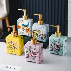 Chinese Ceramic Emulsion Bottle Color Flower-and-bird Soap Container Shampoo Bath Lotion Collection Bottle Bathroom Accessories