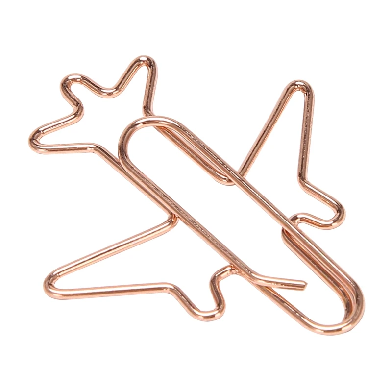 2 Boxes Of 22 Airplane Shaped Paper Clip Bookmark Folders Stationery Theme Staples (Rose Gold + Gold)