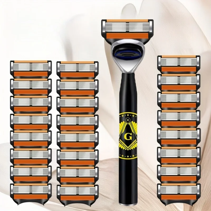 ​ ​ ماكينة حلاقة آمنة فاخرة مكونة من 6 شفرات - ماكينة حلاقة منزلقة ناعمة، مقبض معدني عالي الجودة، استبدال سهل الشفرات، مثالية للحلاقة الرطبة