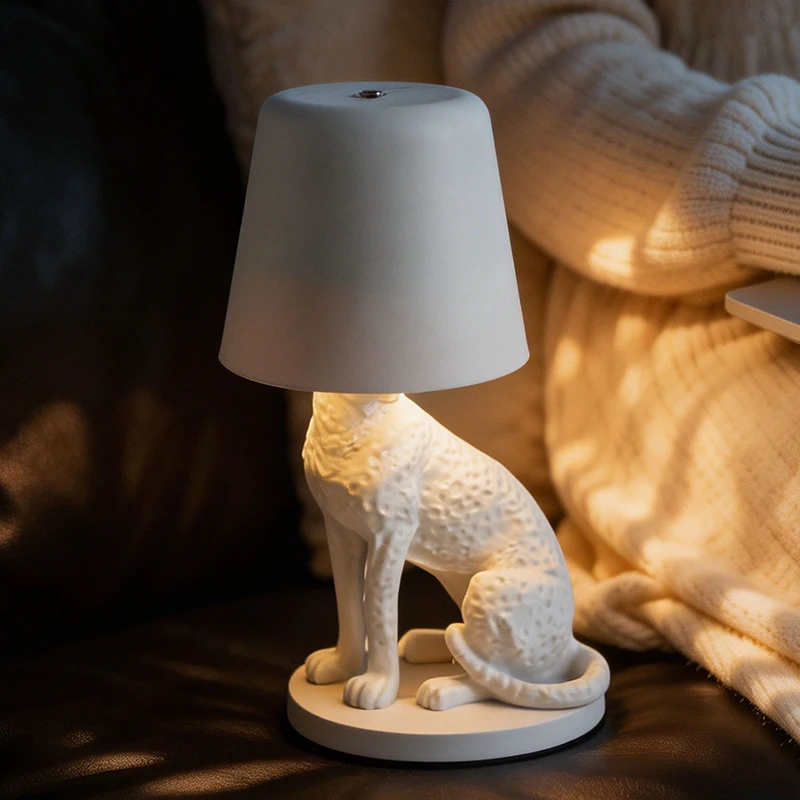 Resin Sitting Leopard Table Lamp USB Rechargeable 3 Color Night Light Art Desktop Ornament For Bedroom Study Lighting Layout