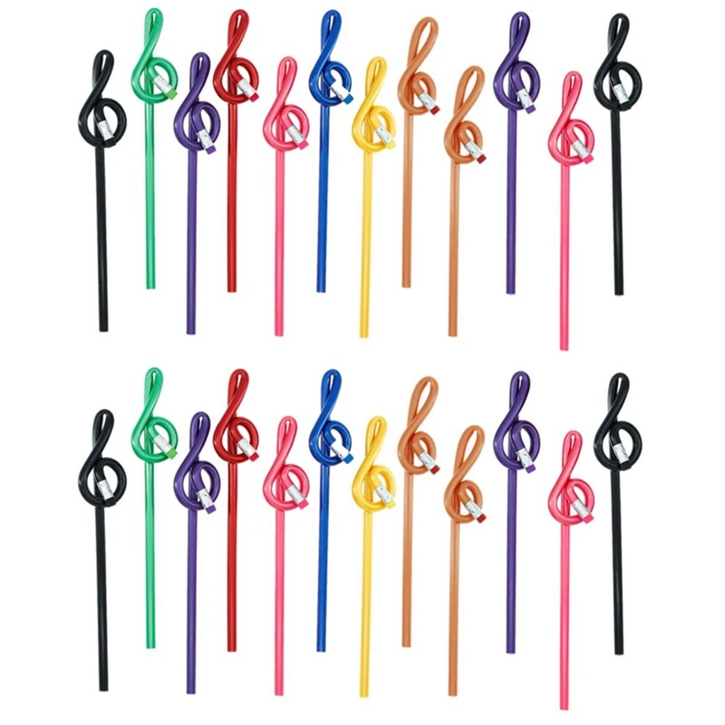 Students Note Pencils Musical Note Pencils With Eraser Colorful Music Pencils Wooden Treble Clef Bent Pencil