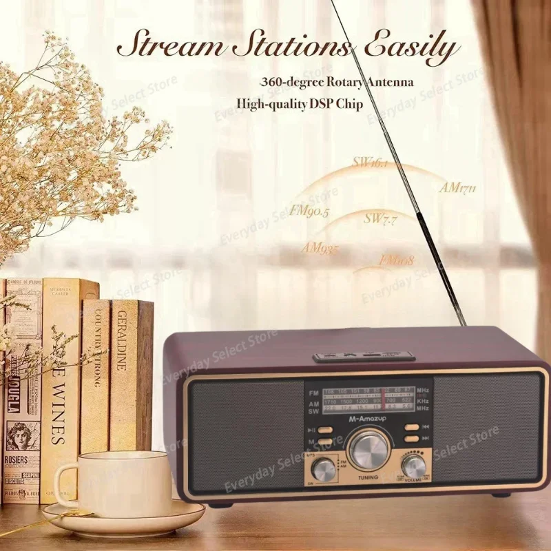 New Wooden Retro Bluetooth‑Compatible Speaker, Home Dual‑Driver TF‑Card Supported FM Radio, Heavy Bass Desktop Audio Speaker