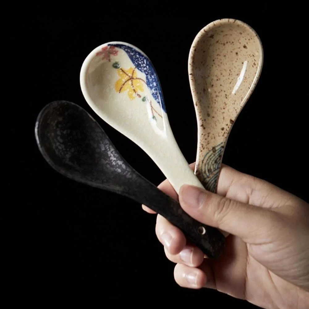 Japanese Style Three Curved Spoon New Ceramic Underglaze Color Kitchen Utensil Soup Spoon Elegant Safe Stirring Spoon