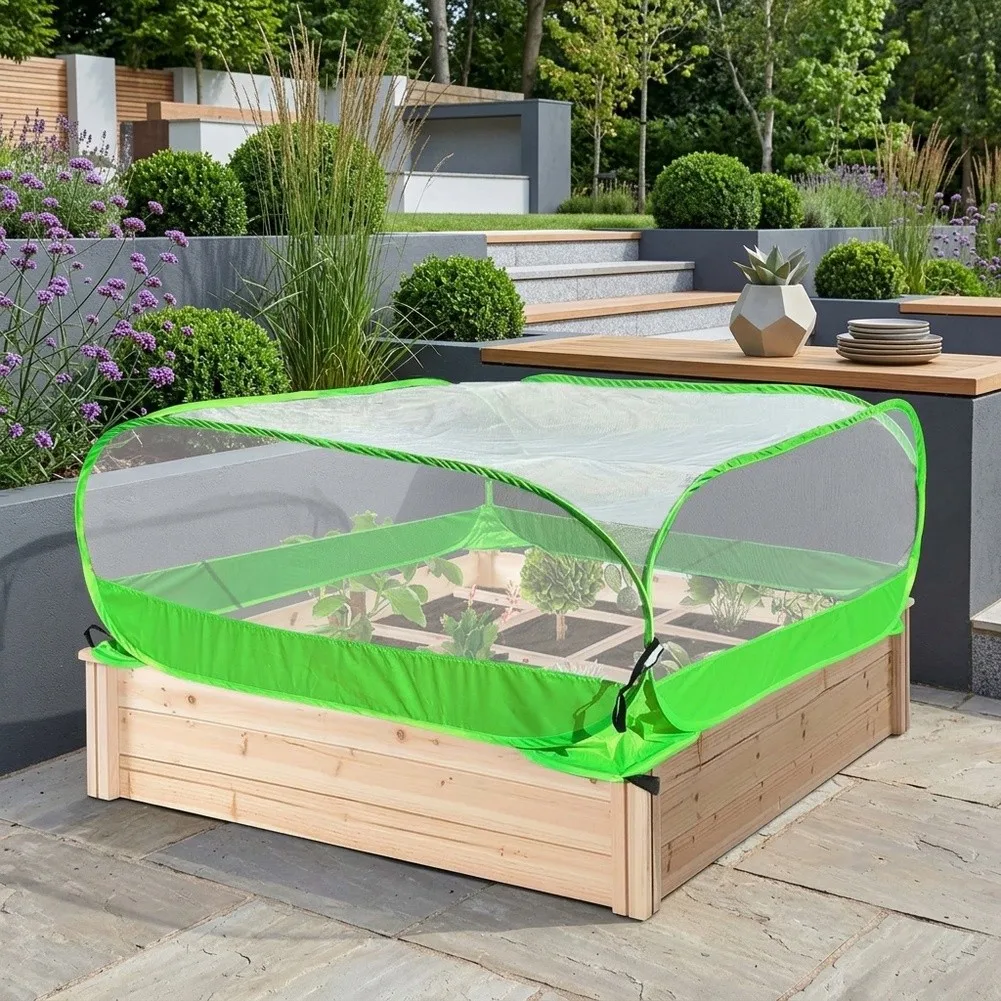 Garden Plant Protector Mesh Cover 100 cm x 100 cm x 50 cm Outdoor Raised Bed Enclosure for Vegetables Fruits Herbs