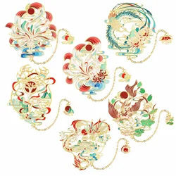 Ancient Chinese Style Auspicious Animal Bookmark Myth Spirits Nine-Tailed Fox Koi Fish Phoenix Dragon Stainless Steel Bookmark