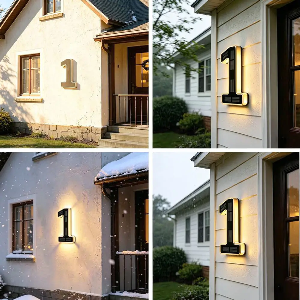 Outdoor Solar LED Light House Number Sign Waterproof Garden Decoration Automatic Sensor Illuminated Door Lamp
