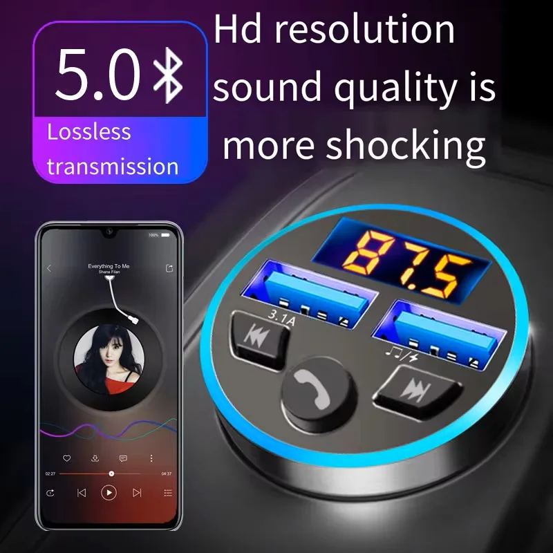 Car Charger Digital Display Car Charger 3.1A Dual USB Auto Charger Multifunctional Bluetooth Receiver Lossless Audio Quality MP3 image 2