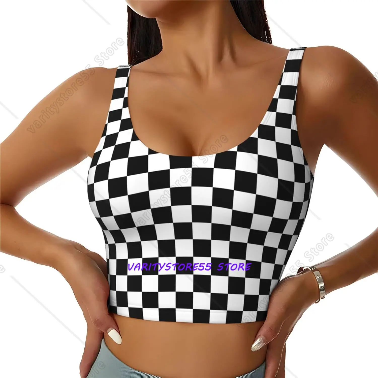 Black and White Race Checkered Flag Women's Sports Tank Tops Sleeveless Vest Shirts Fitness Top