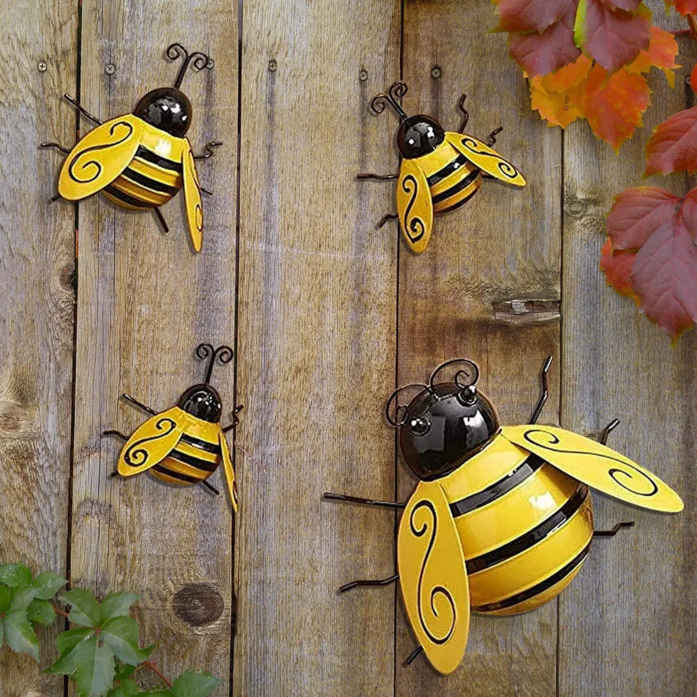 

4pcs Iron Art Bee Decor Rustic Metal Wall Hanging Ornament Wrought Garden Fence Gate Decor Space