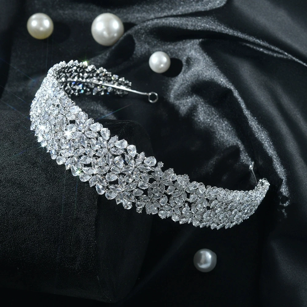 Bandeau de mariée en Zircon coréen, couronne de cheveux entièrement en diamant pour mariage, accessoire de cheveux haut de gamme à la mode pour fête d'anniversaire
