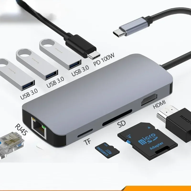 4K Thunderbolt 3 USB C Hub إلى USB 3.1 Type - C Hub مع Hub 3.0 TF SD Reader Slot PD محول لجهاز MacBook Pro/Air 2020