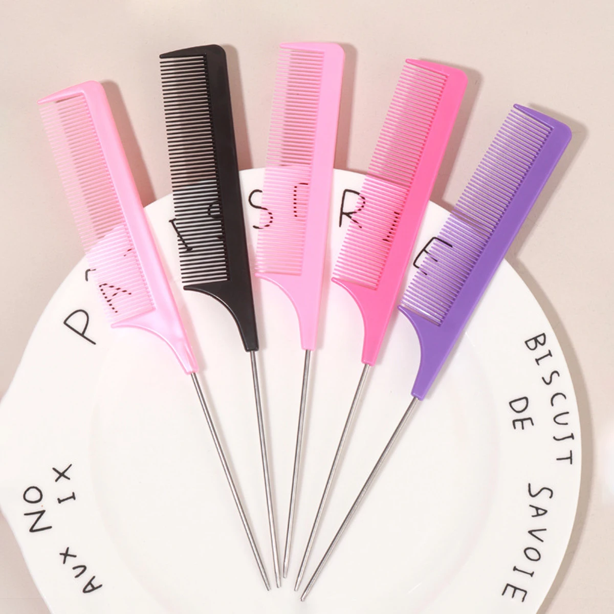 1pc Professional Pointed Tail Comb Salon Hair Styling Stainless Steel Antistatic Dyeing Hair Comb Special for Real Hair Wigs