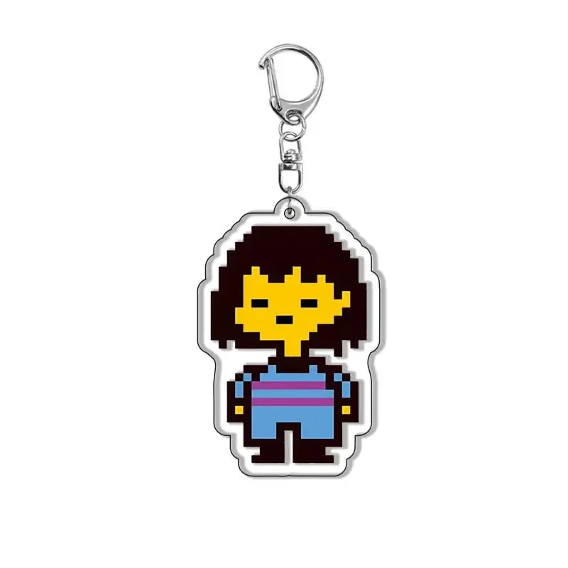 Game Undertale Pixel Keychain Cosplay Frisk Sans Flowey Papyrus Asriel Pendant Car Key Ring Bag Backpack Accessories Gifts