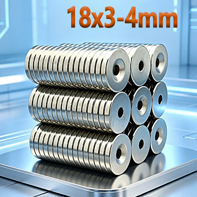 N35 NdfeB 18x3-4mm Magnet Round Hole Shape Permanent Magnetic Imanes 18*3-4mm Accessory Garage Tool Neodymium Magnet 5-80pcs