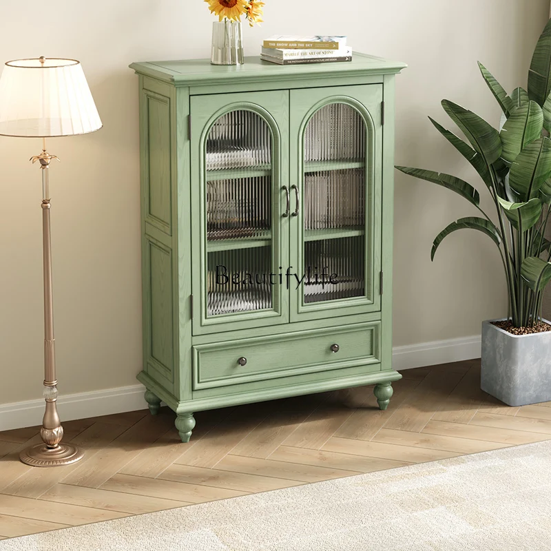 

American green solid wood arch wine cabinet, locker, side cabinet integrated against the wall