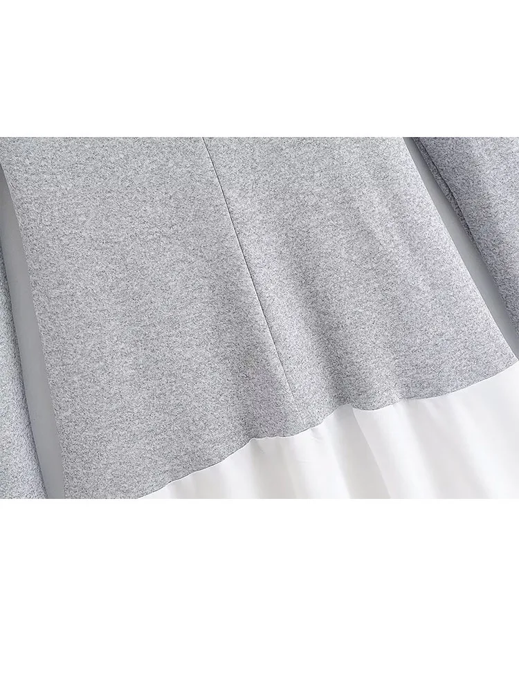 Robe longue polyvalente à manches longues pour femme, col rond, patchwork, nœud, style décontracté et urbain, collection Printemps HH