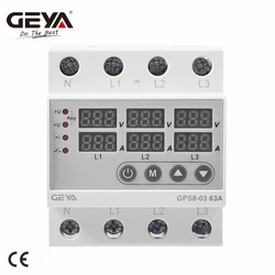 GEYA GPS8-03 Din Rail 3 Phase Voltmeter Ammeter Adjustable Over and Under Voltage Current Limit Protection Monitor Relays