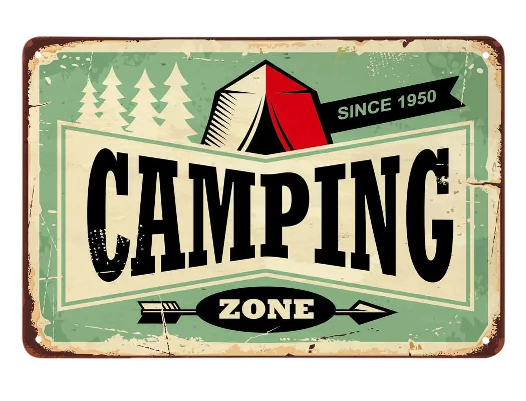 Camping Zone Tin Sign, Vintage Metal Tin Signs for Cafes Bars Pubs Shop Wall Decorative Funny Retro Signs for Men Women 8