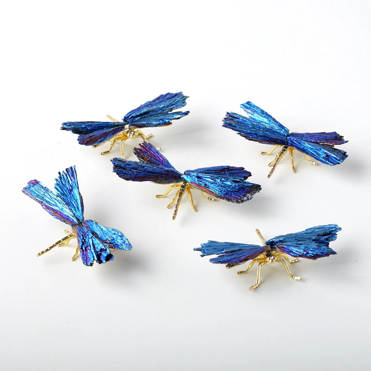 1pc Natural Crystal Aura Black Tourmaline Feather Dragonfly Ornament Blue Feather Dragonfly Crystal Craft Holiday Gift