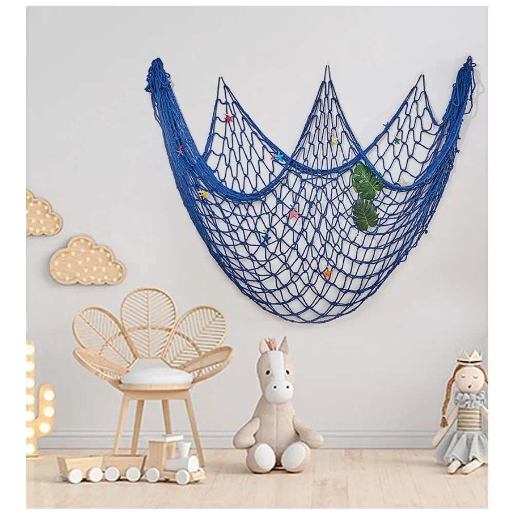 Mediterranean Decorative Fishing Net Thick Thread Cotton Hemp Rope Net Kindergarten Background Wall Photo Decoration Hanging Net