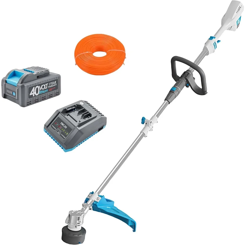 

17" Cordless String Trimmer, 40V Lithium Battery Weed Wacker with 4.0Ah Battery & Fast Charger & .095'' line, 2 in 1 Grass Trim