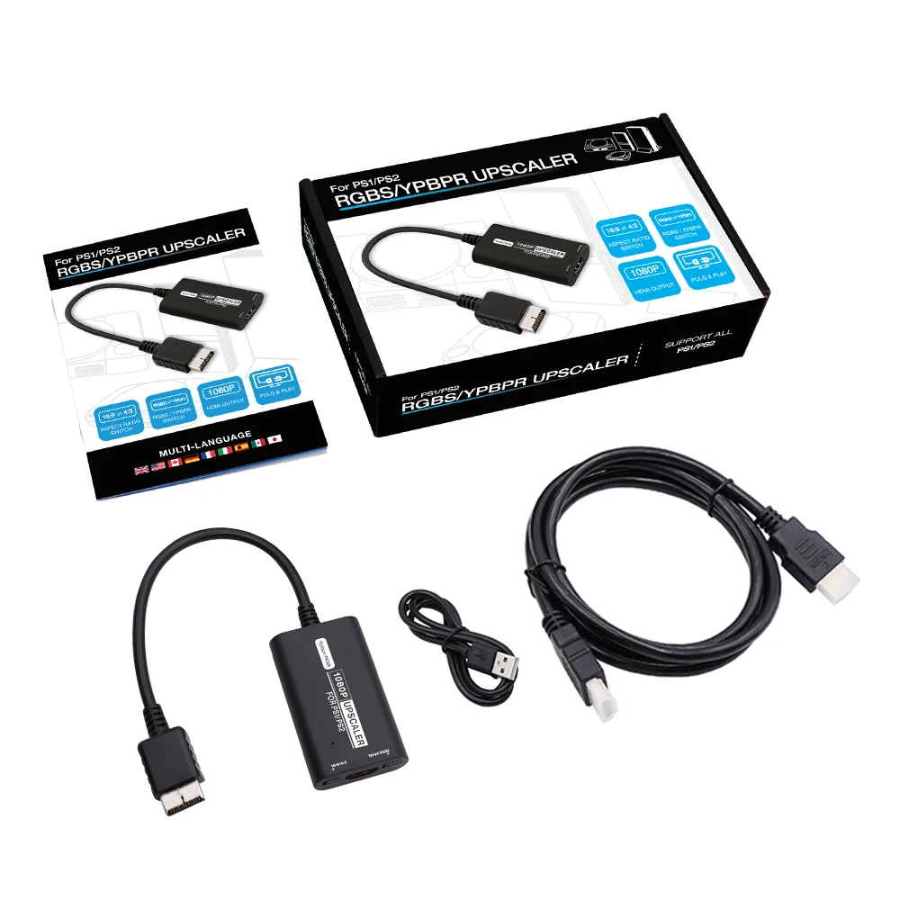 BitFunx RGBS YPbPr Upscaler 1080P przejściówka Adapter HDMI kabel HDMI do klasycznej PS1 PS One Fat PS2 i Slim PS2 konsoli do gier