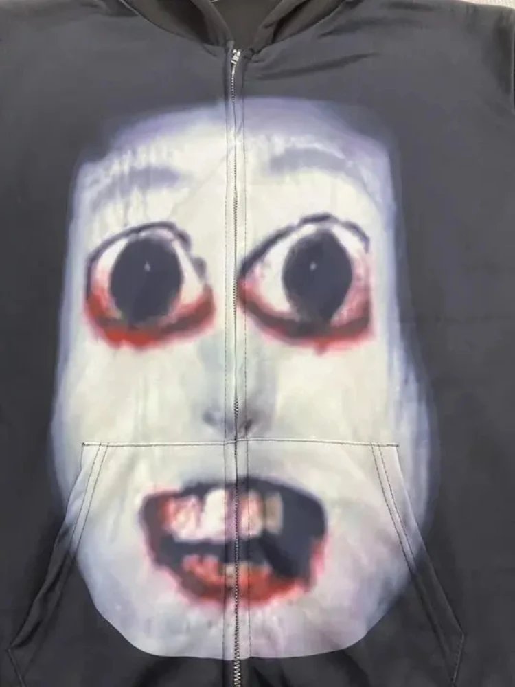 Amerikanische Retro Harajuku Ästhetik Mode Damen Hoodies Herbst und Winter schrullige Muster personalisierte gedruckte Reißverschluss Hoodies