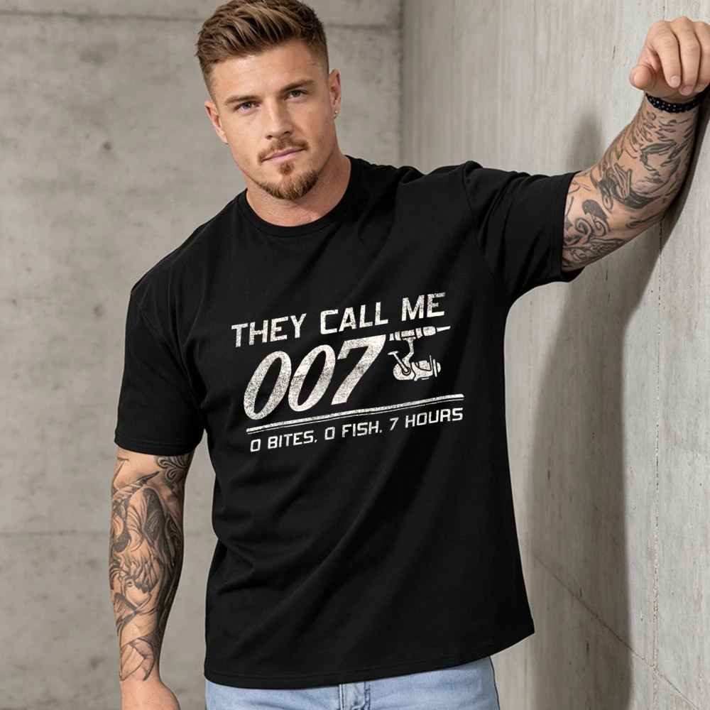 Funny Fishing Humor Mens Short Sleeve T-Shirt Fisherman Joke Dad 007 0 Bites 0 Fish 7 Hours Casual Tees Fun Outdoor Fisher Top