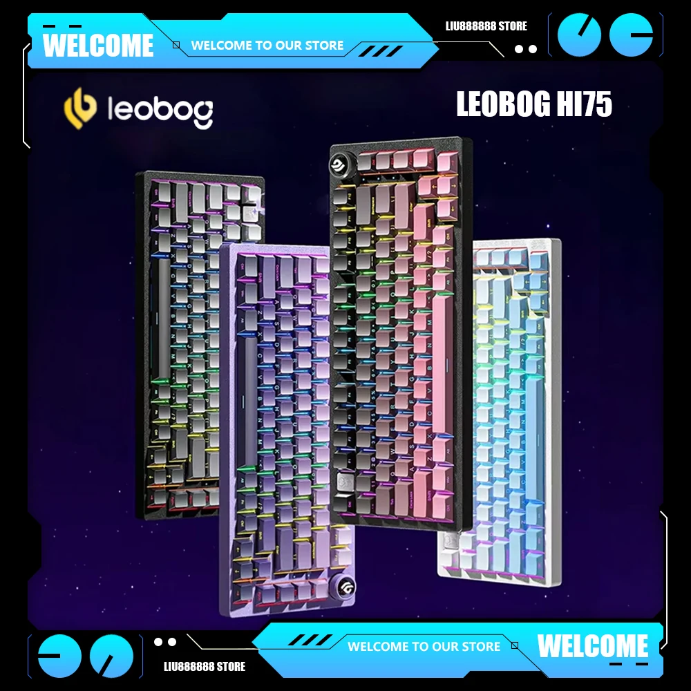 LEOBOG Hi75 Glitter Pink Side Mechanical Keyboards Aluminium Alloy Gasket Custom Ergonomics Accessories Gaming E-sports Keyboard