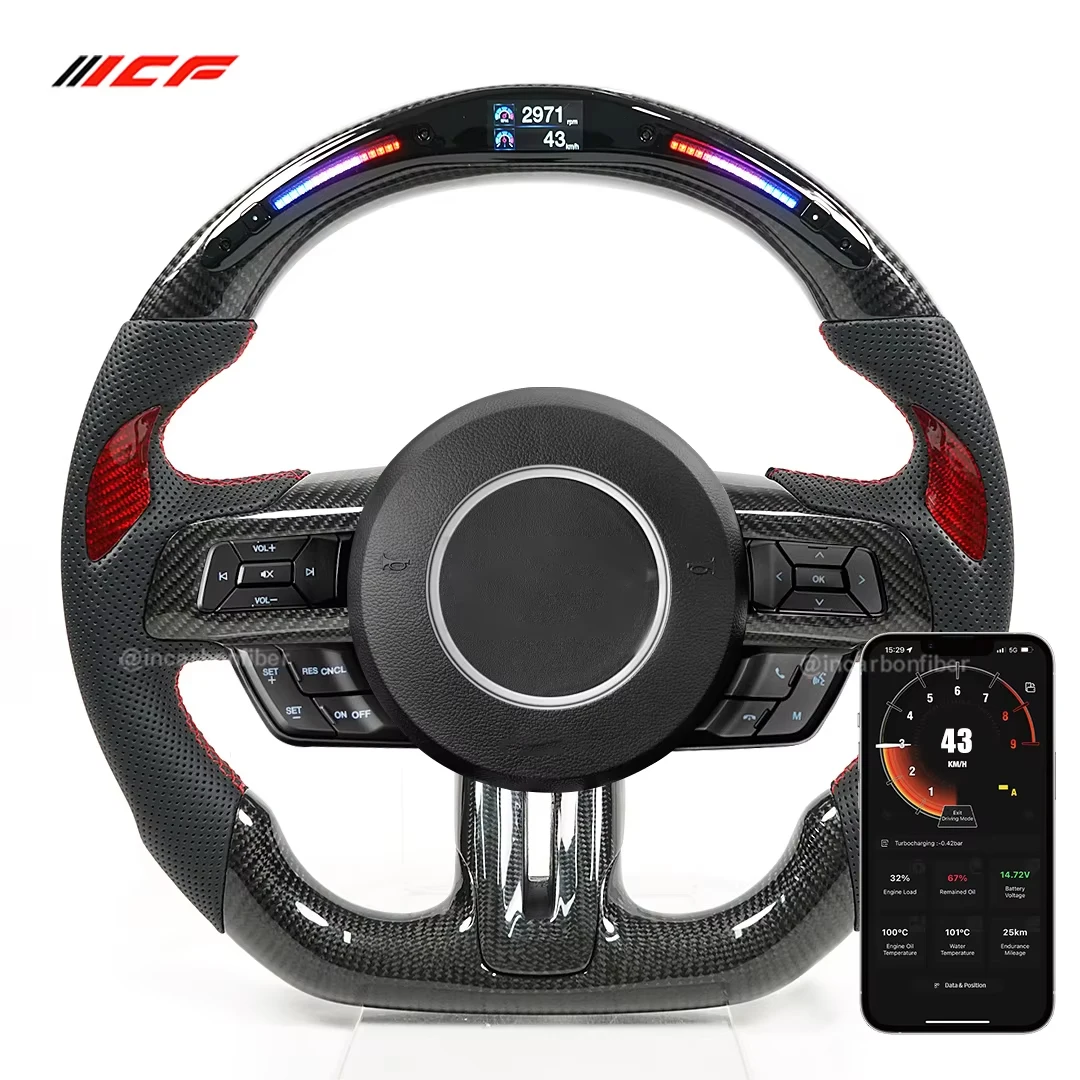 For Ford Mustang 2018 2019 2020 2021 2022 GT350 GT500 100% Real Carbon Fiber Steering Wheel Multiple Customized Solutions